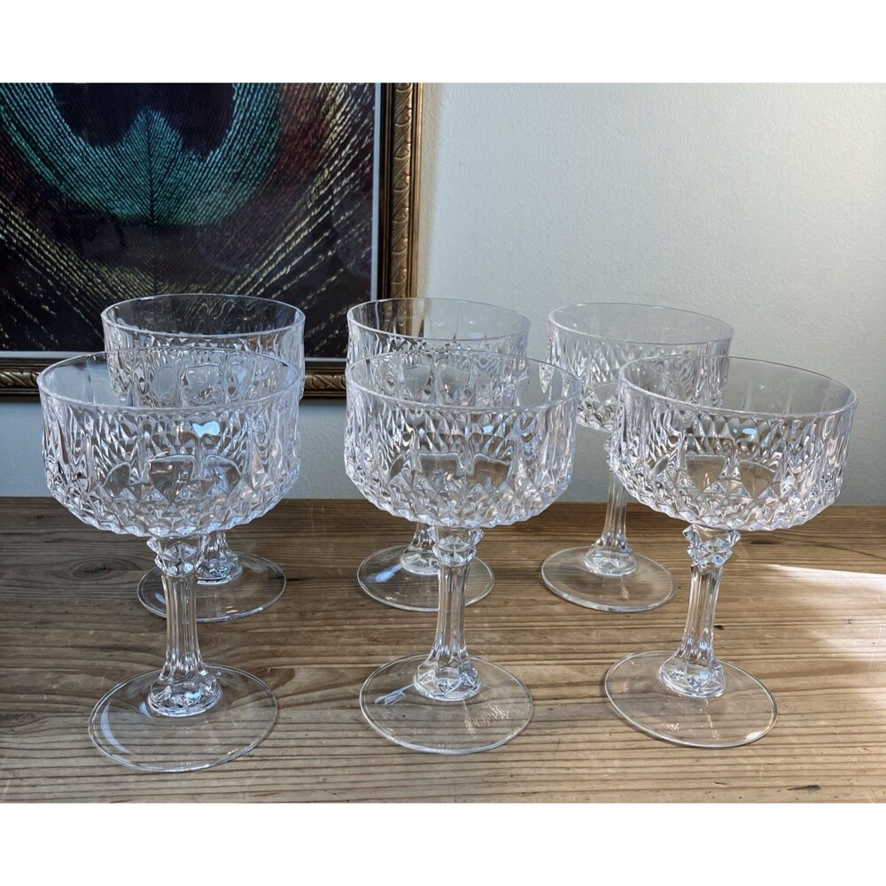 6 Cristal D’Arques Longchamp Champagne Coupe Glass Stemware Lead Crystal France
